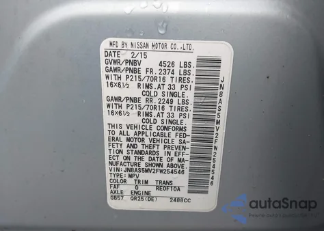 2015 Nissan Rogue Select S from USA, damaged, VIN JN8AS5MV2FW254546